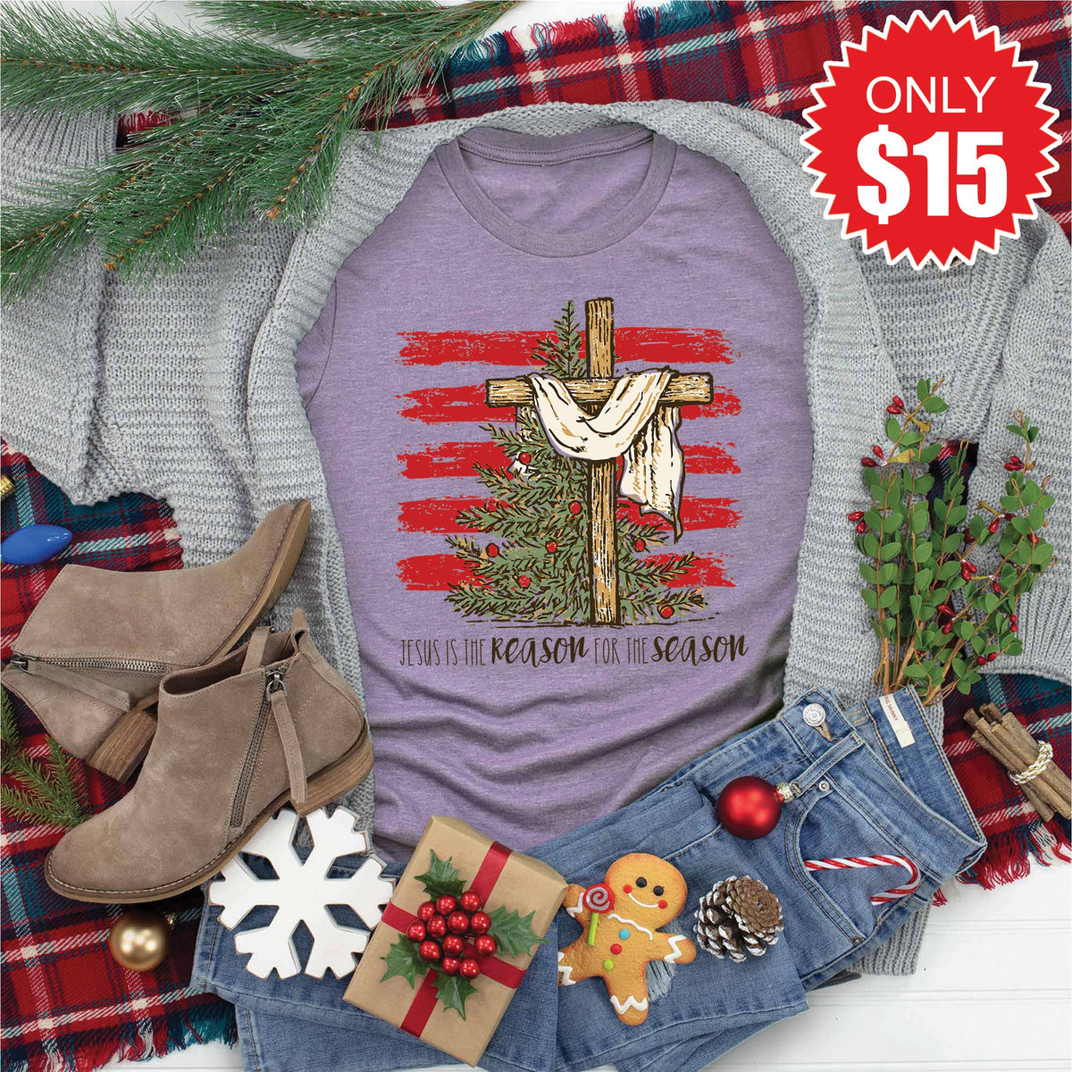 Jesus Is the Reason Tee - Heather Deep Purple - 15 product image 1