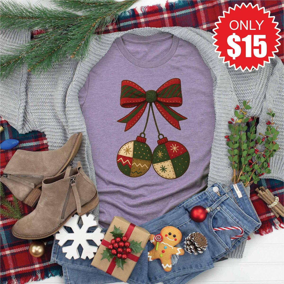 Christmas Balls Tee - Heather Deep Purple - 15 product image 1