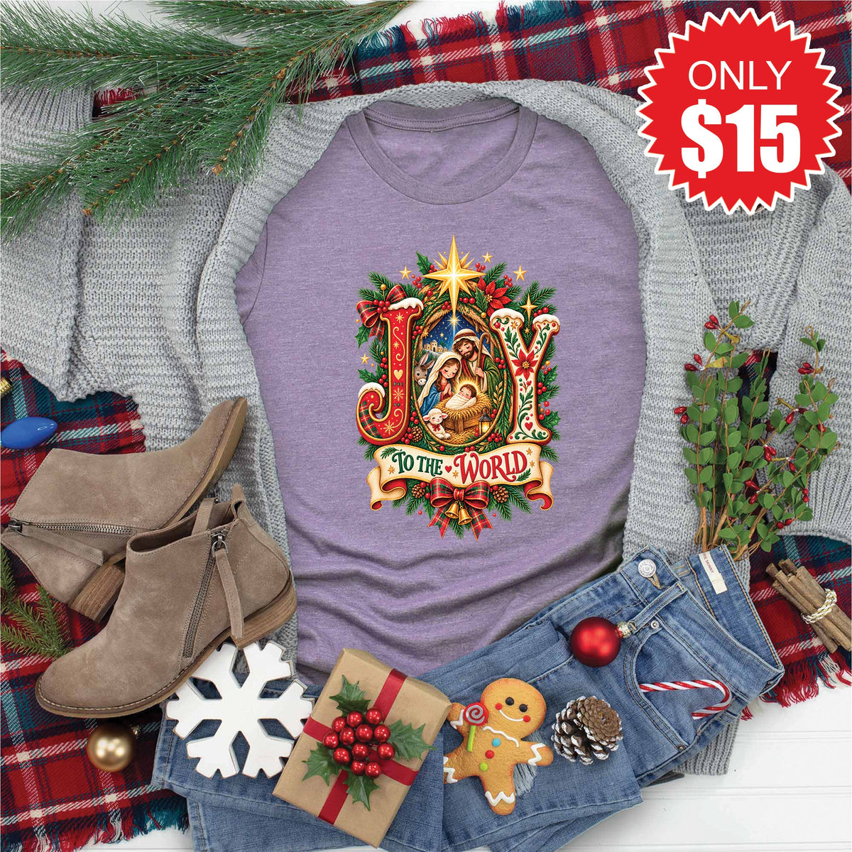 Joy To The World Tee - Heather Deep Purple - 15 product image 1
