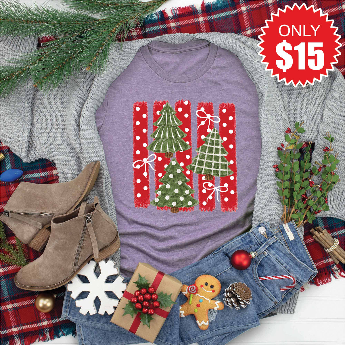 Christmas Trees Tee - Heather Deep Purple - 15 product image 1