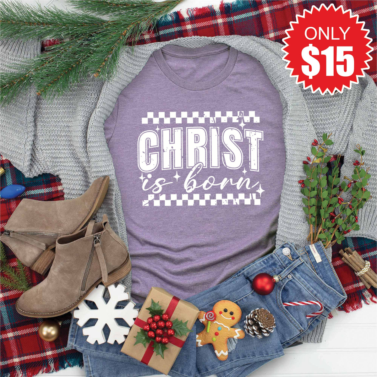 Christ Is Born Tee - Heather Deep Purple - 15 product image 1