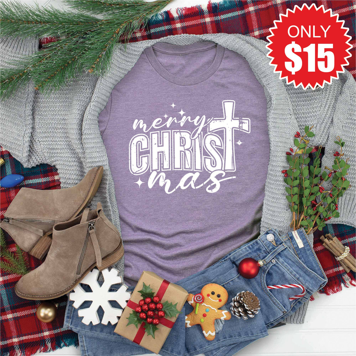 Merry Christmas Tee - Heather Deep Purple - 15 product image 1