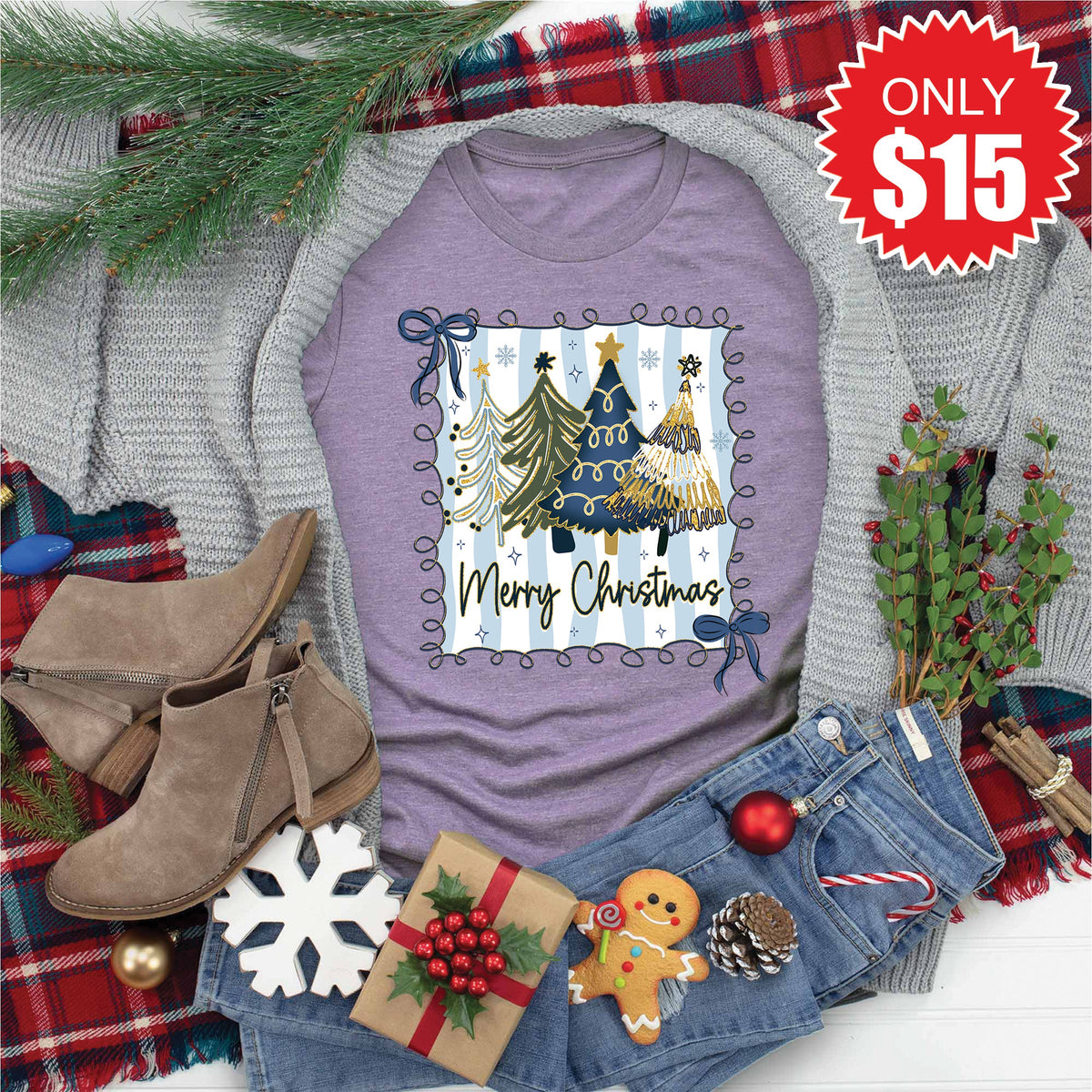 Merry Christmas Tee - Heather Deep Purple - 15 product image 1