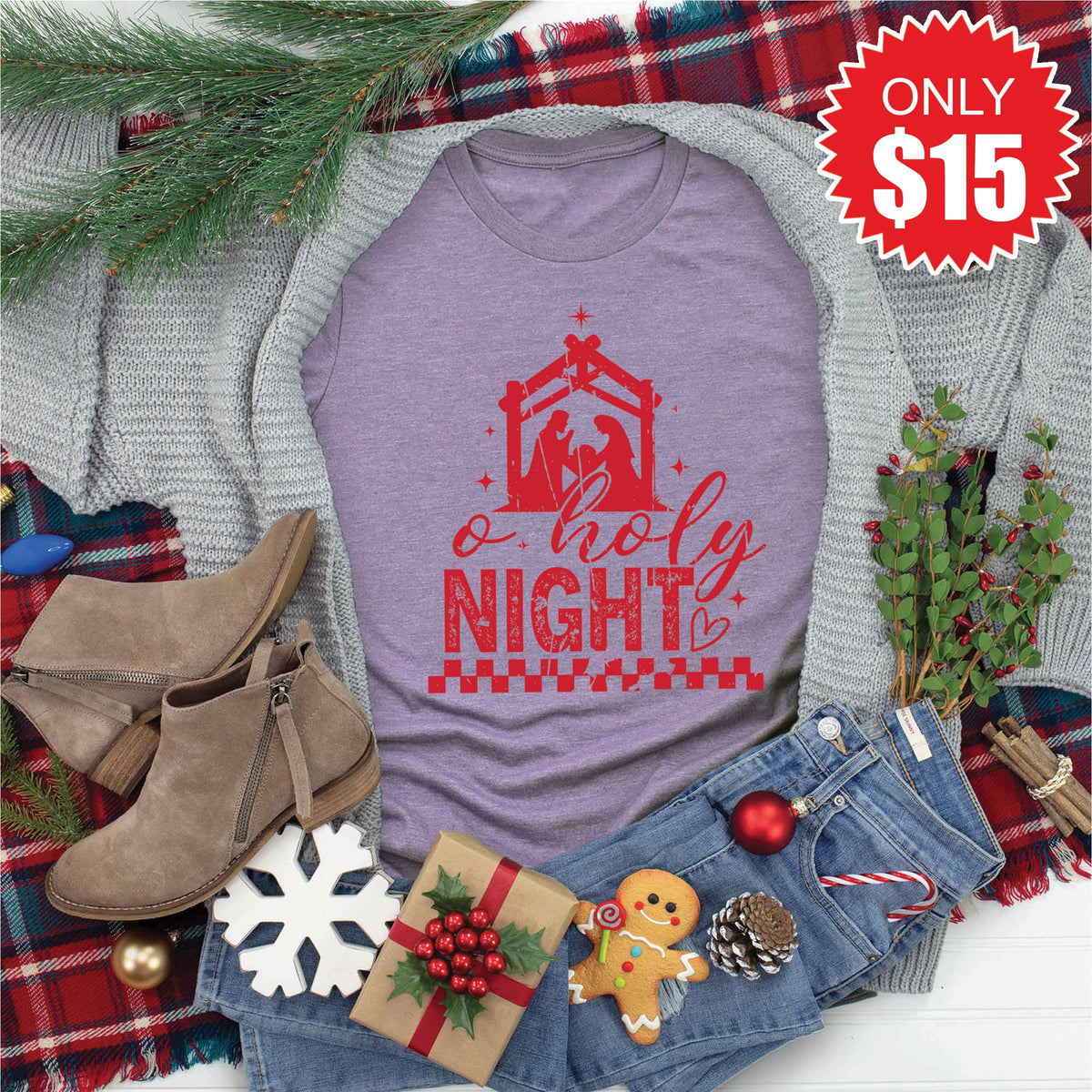 Oh Holy Night Tee - Heather Deep Purple - 15 product image 1