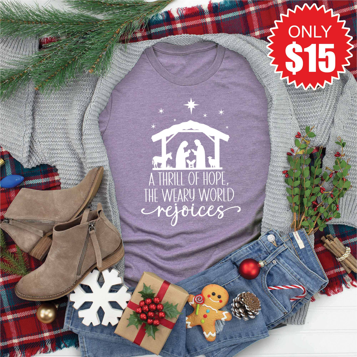 A Thrill of Hope Tee - Heather Deep Purple - 15 product image 1