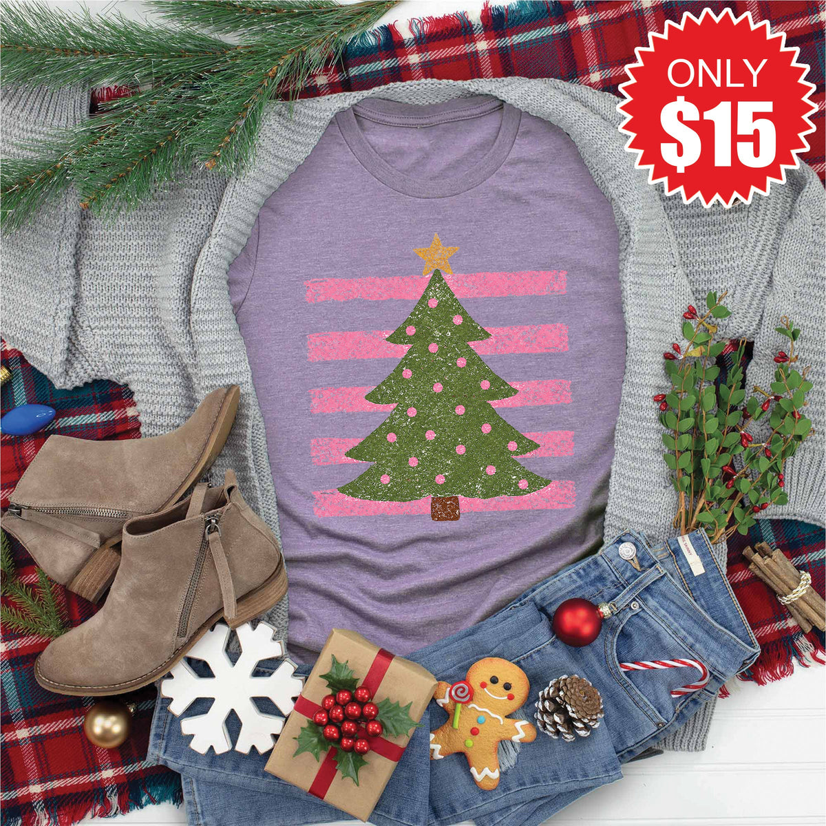 Christmas Tree Tee - Heather Deep Purple - 15 product image 1