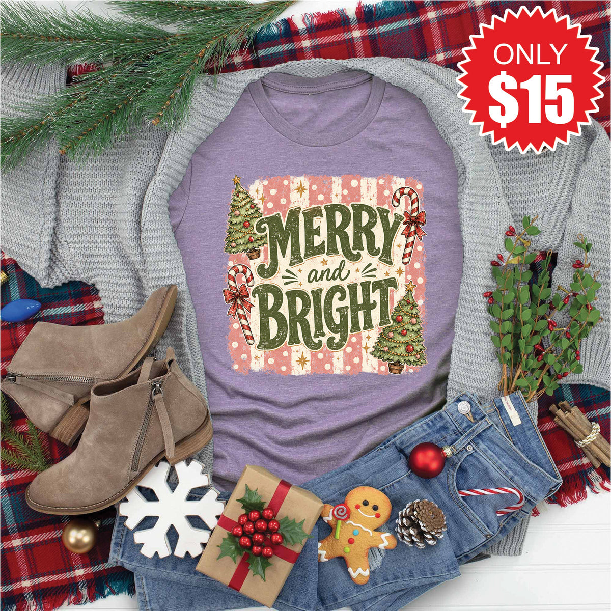 Merry and Bright Tee - Heather Deep Purple - 15 product image 1