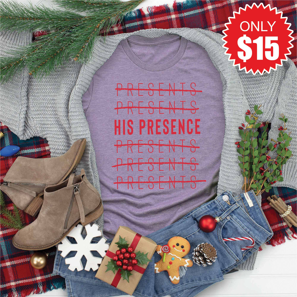 His Presence Tee - Heather Deep Purple - 15 product image 1
