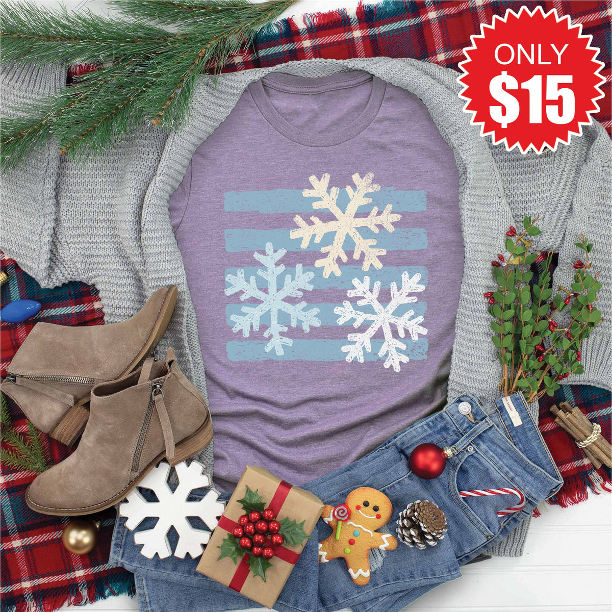 Snow Flakes Tee - Heather Deep Purple - 15 product image 1