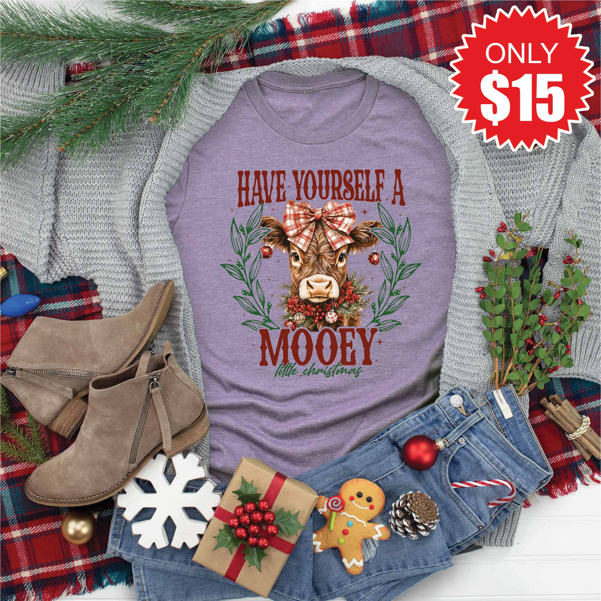 Mooey Little Christmas Tee - Heather Deep Purple - 15 product image 1