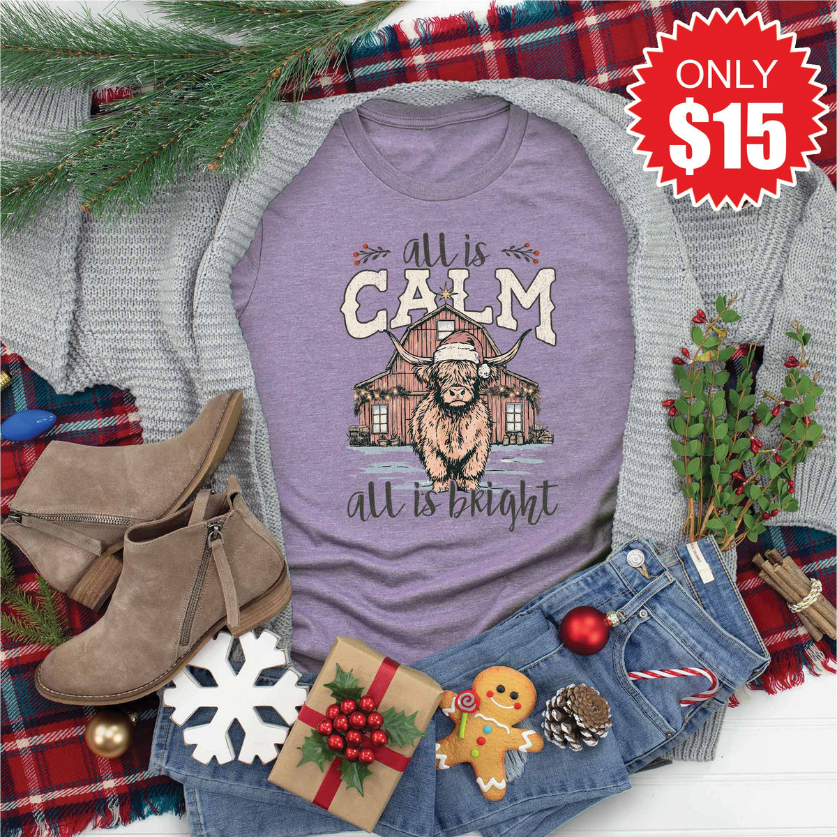 All is Calm Cow Tee - Heather Deep Purple - 15 product image 1