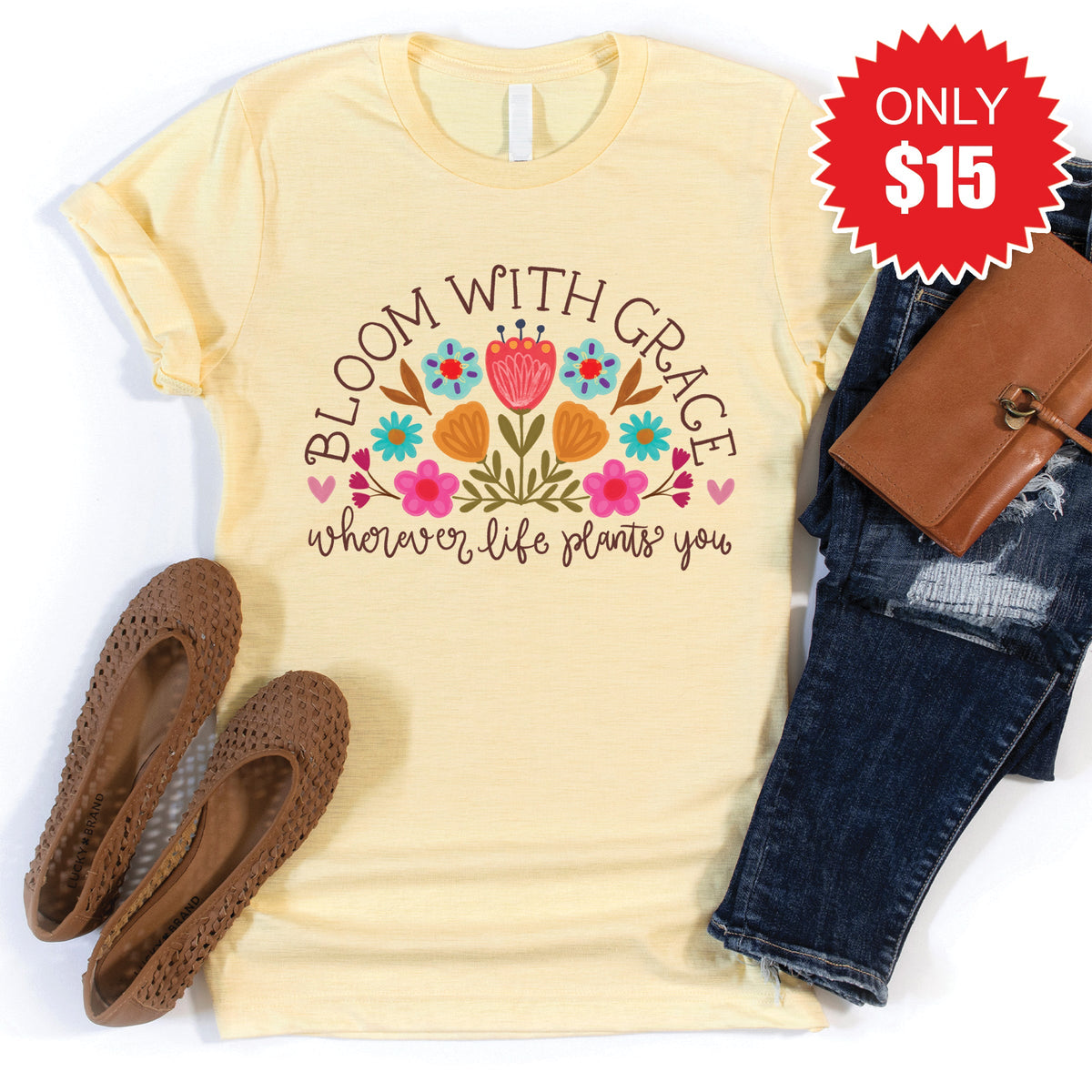 Bloom With Grace Tee - Heather French Vanilla - 15 product image 1