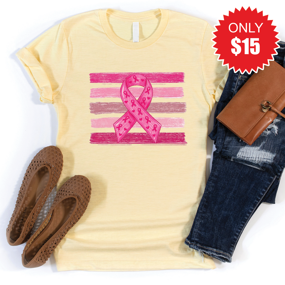 Pink Ribbon Tee - Heather French Vanilla - 15 product image 1