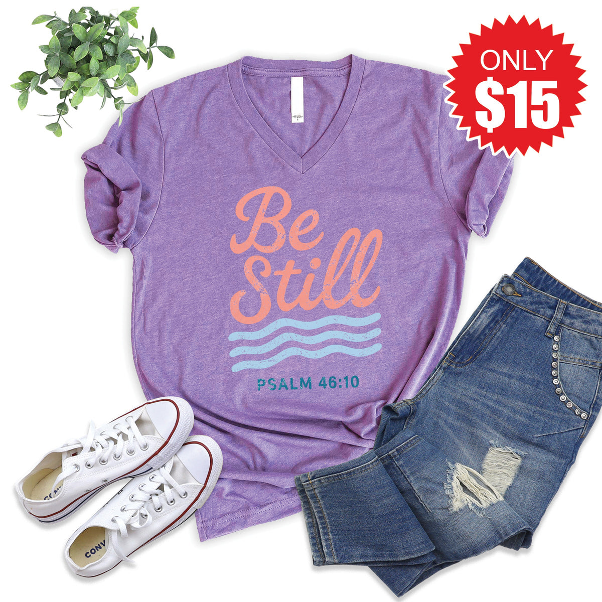 Be Still V-Neck - Heather Grape - 15