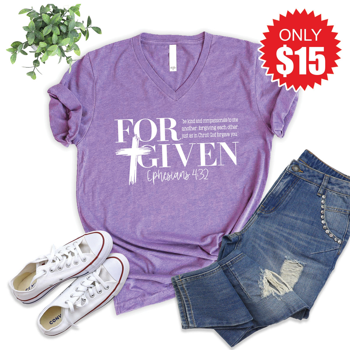 Forgiven V-Neck - Heather Grape - 15