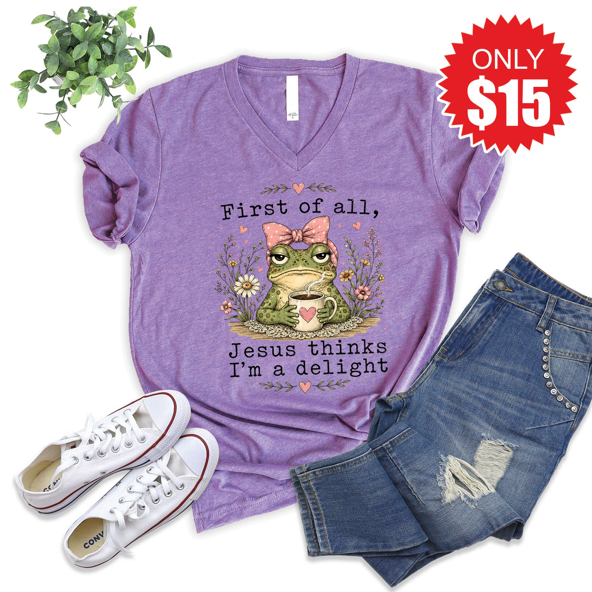 I'm A Delight V-Neck - Heather Grape - 15