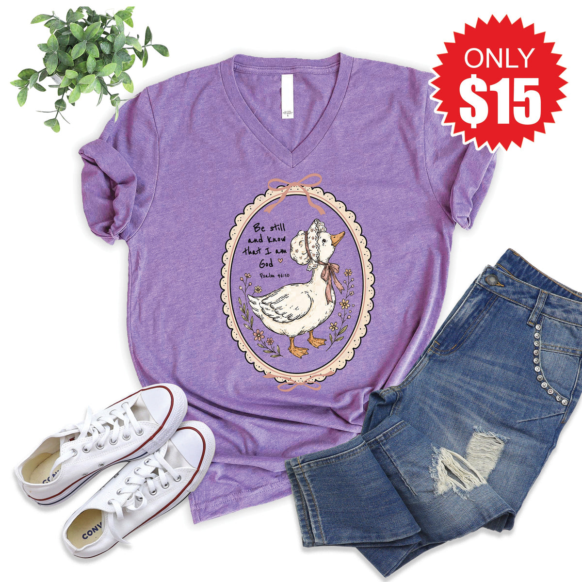 Be Still Goose V-Neck - Heather Grape - 15
