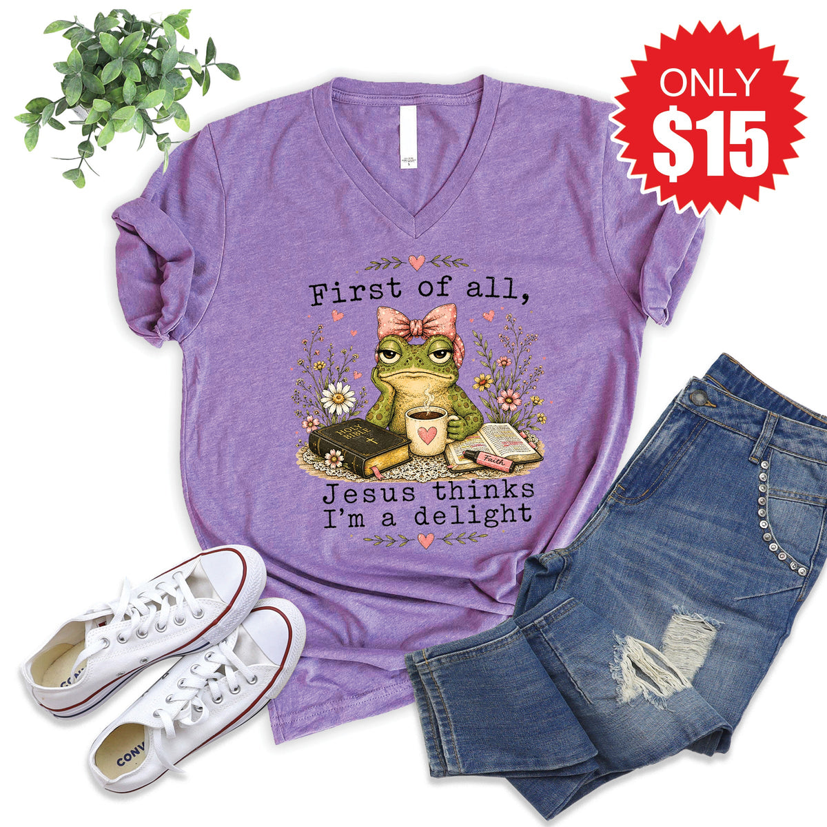 I'm A Delight V-Neck - Heather Grape - 15
