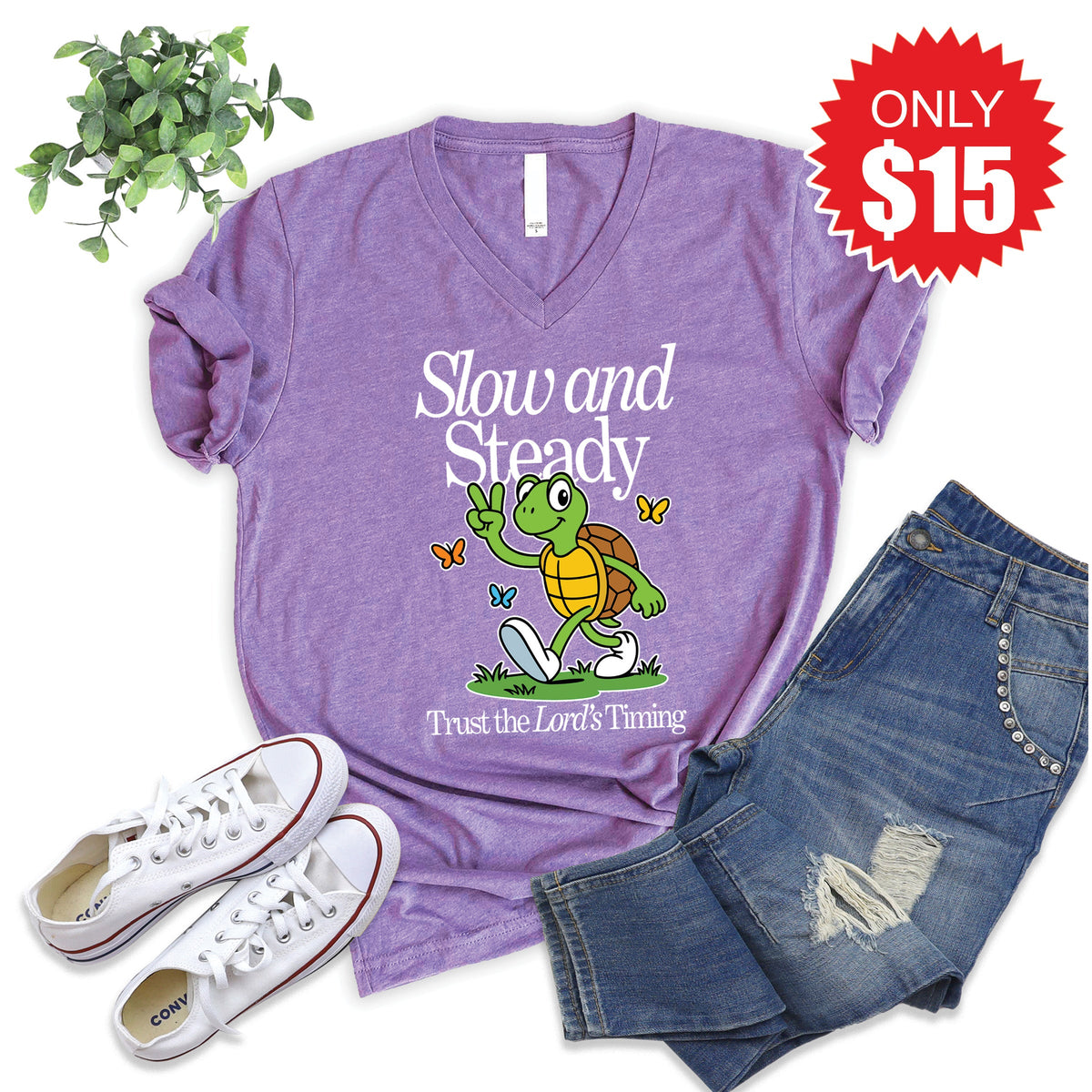 Slow And Steady V-Neck - Heather Grape - 15