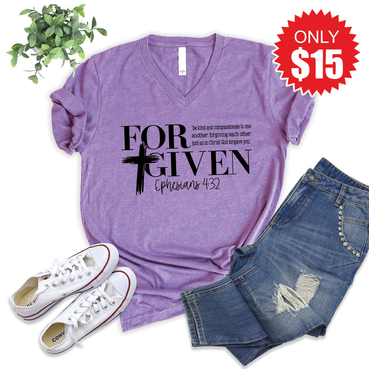 Forgiven V-Neck - Heather Grape - 15
