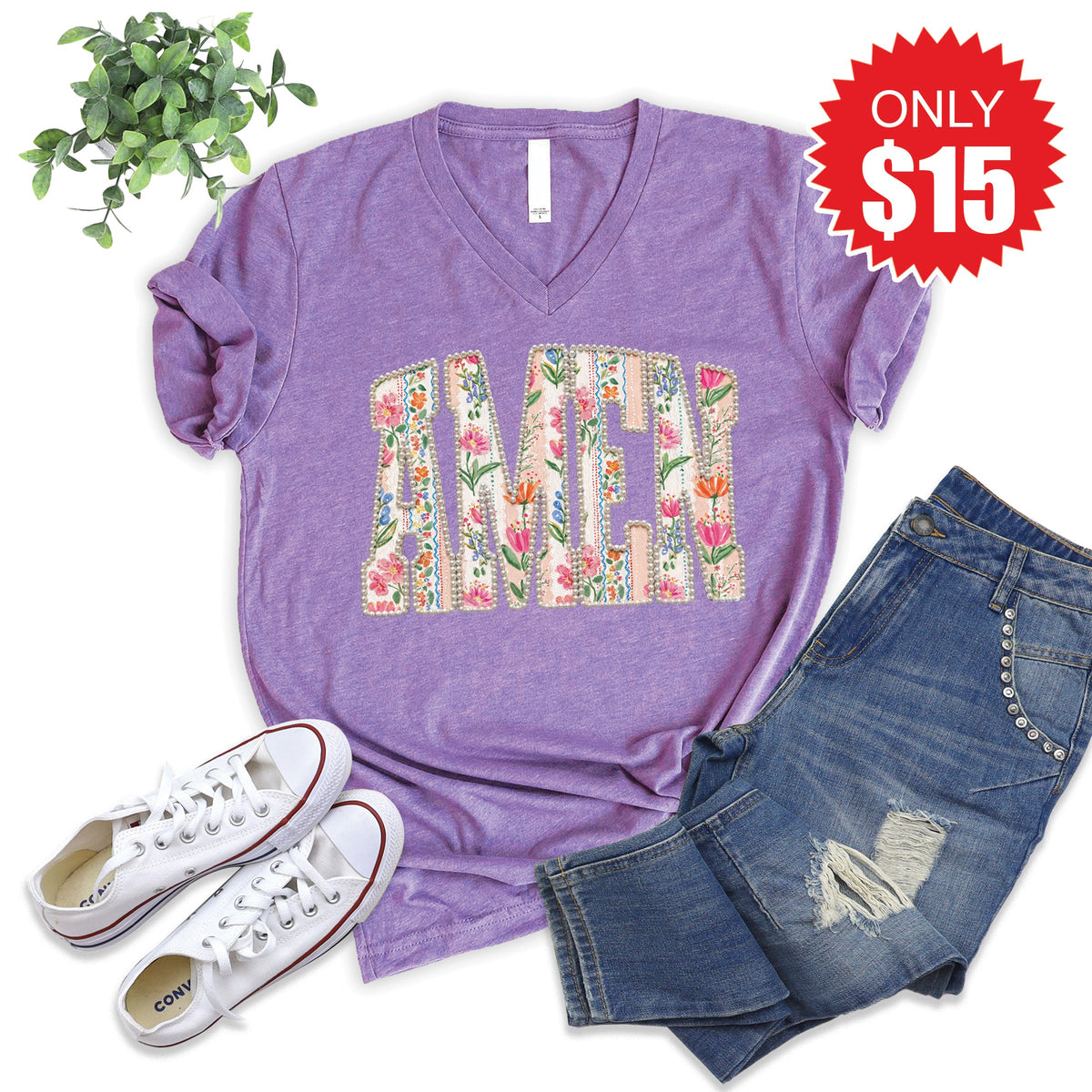 Amen V-Neck - Heather Grape - 15