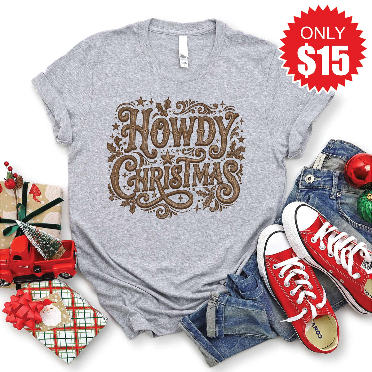 Howdy Christmas Tee - Heather Grey - 15 product image 1