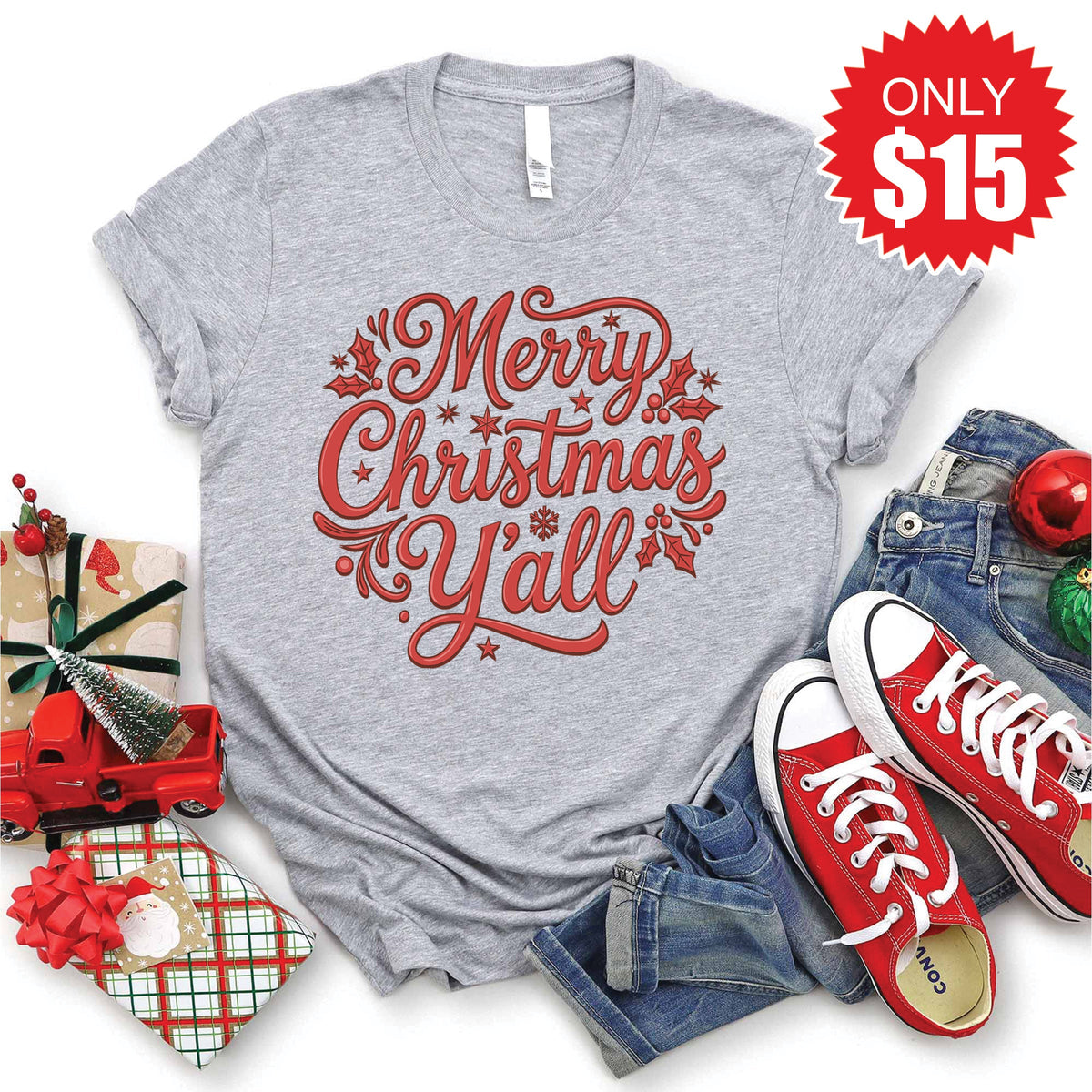 Merry Christmas Yall Tee - Heather Grey - 15 product image 1