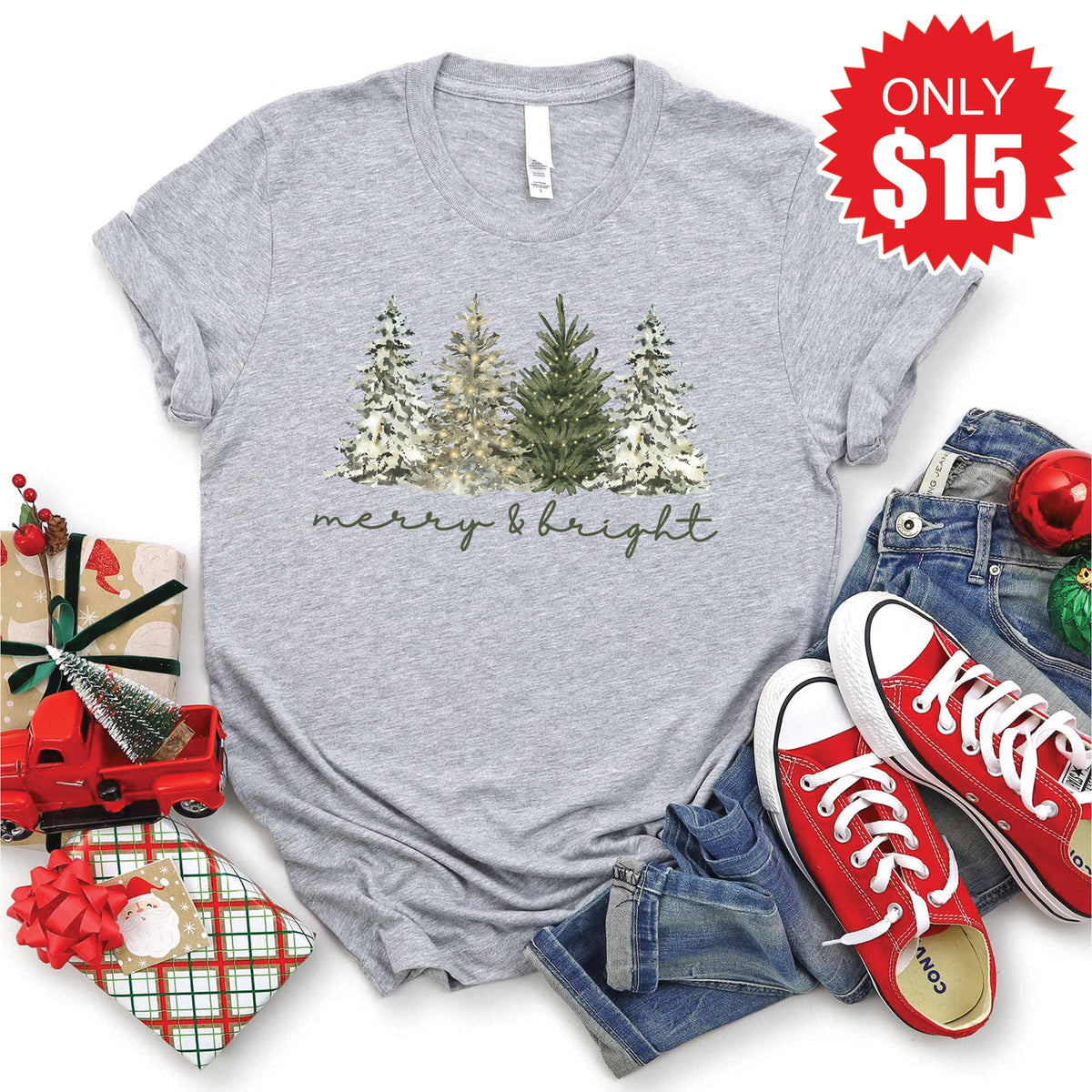 Merry & Bright Trees Tee - Heather Grey - 15 product image 1