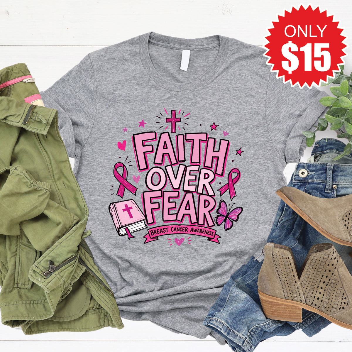 Faith Over Fear Tee - Heather Grey - 15 product image 1