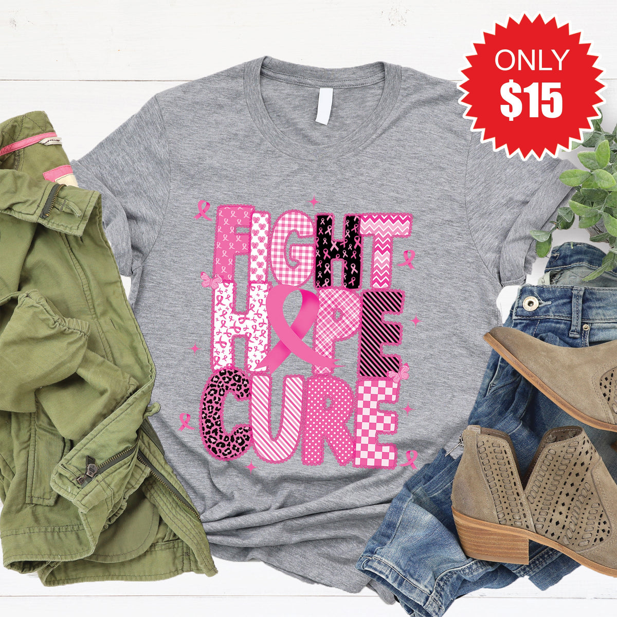 Fight, Hope, Cure Tee - Heather Grey - 15 product image 1