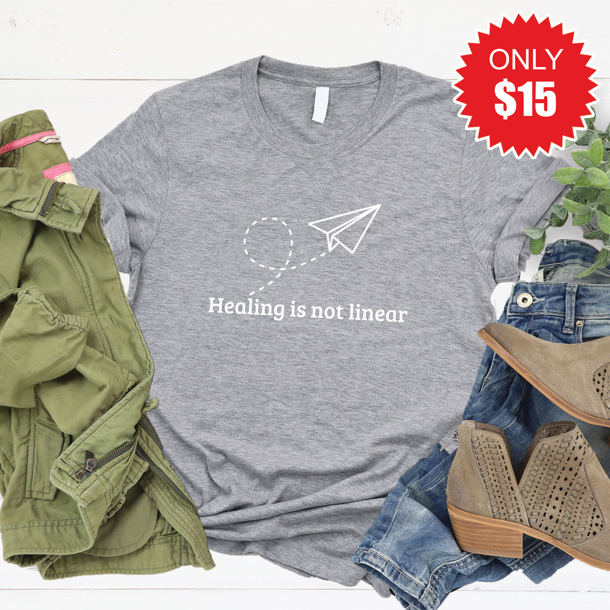 Healing Is Not Linear Tee - Heather Grey - 15 product image 1