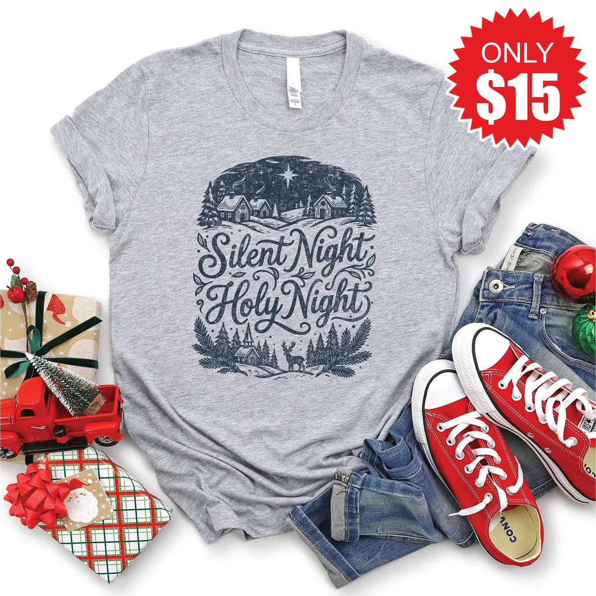 Silent Night Tee - Heather Grey - 15 product image 1