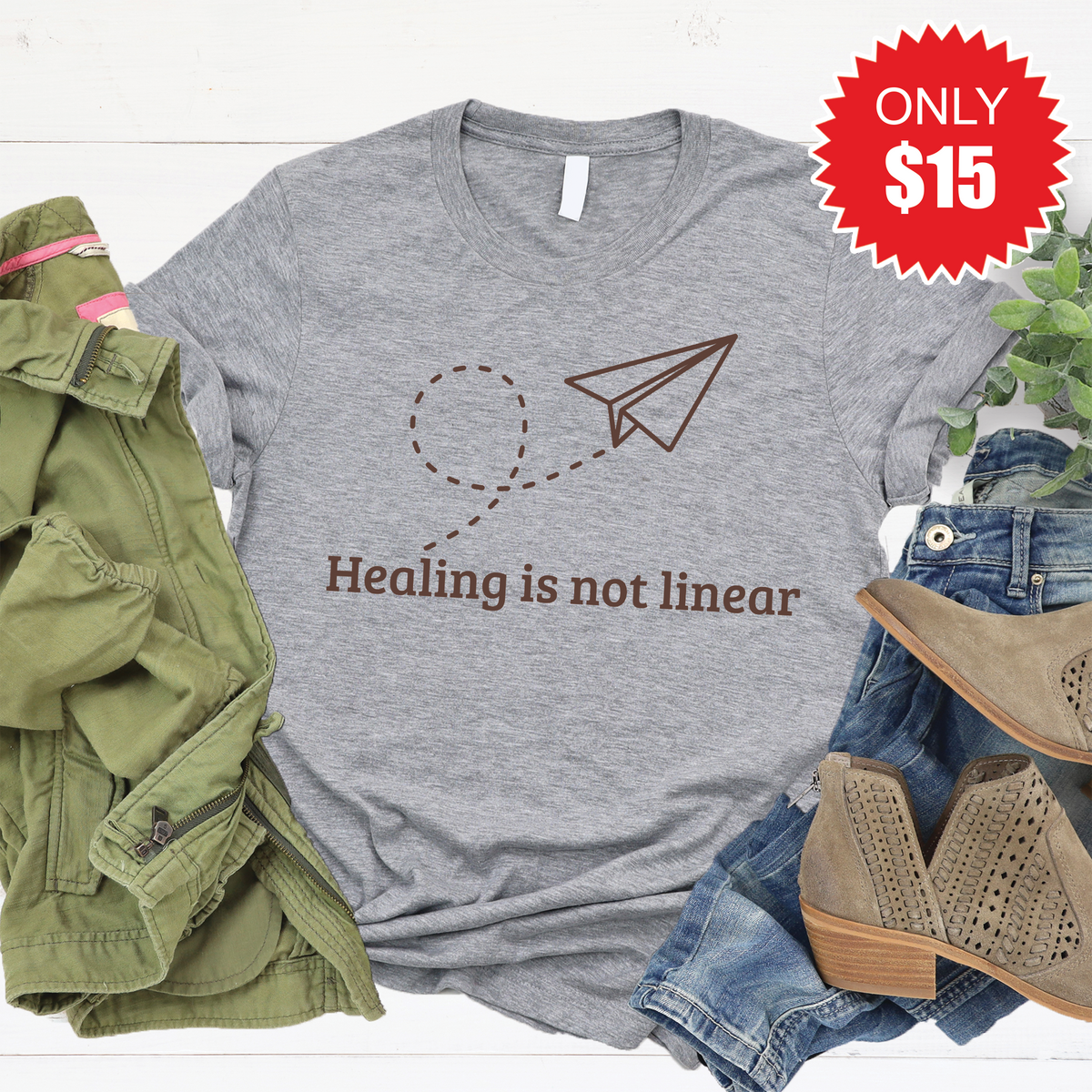 Healing Is Not Linear Tee - Heather Grey - 15 product image 1
