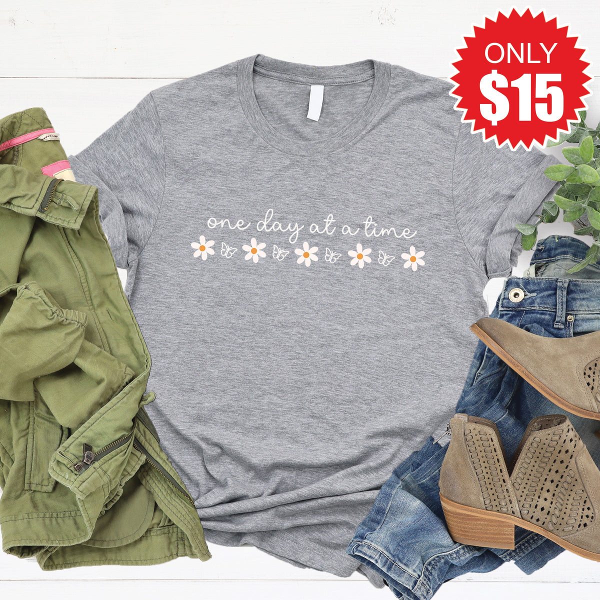 One Day At A Time Tee - Heather Grey - 15 product image 1