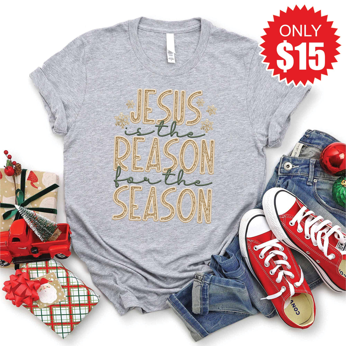 Jesus Is The Reason Tee - Heather Grey - 15 product image 1