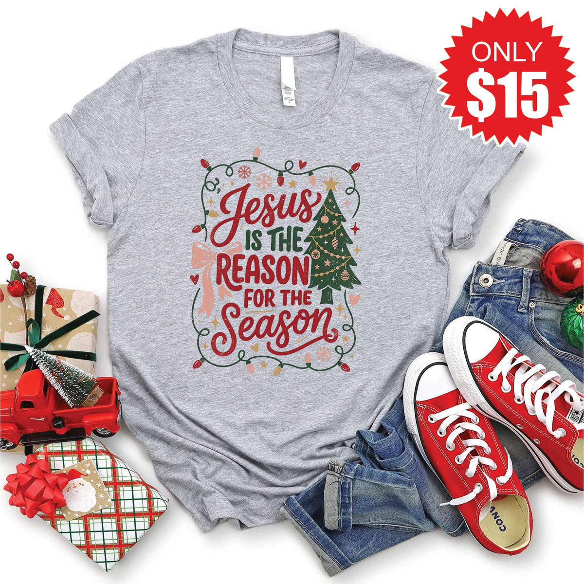 Jesus Is The Reason Tee - Heather Grey - 15 product image 1