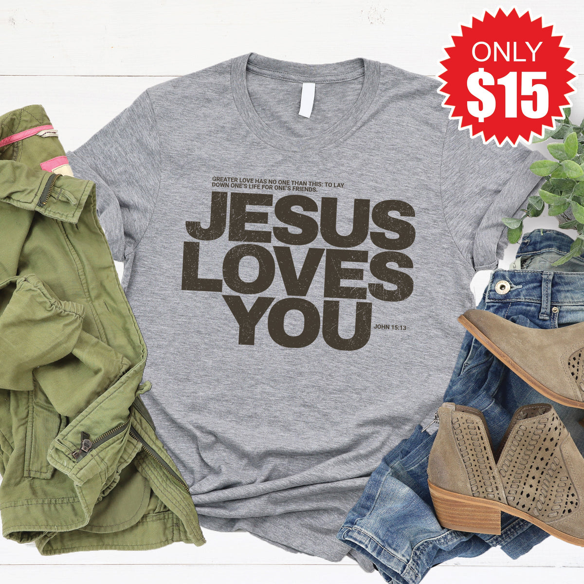 Jesus Loves You Tee - Heather Grey - 15 product image 1