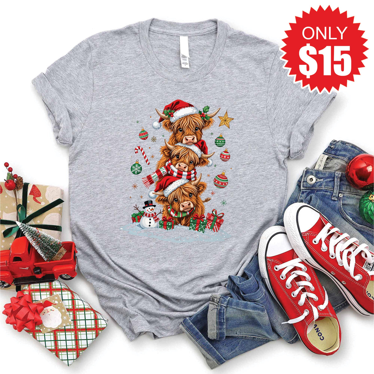 Christmas Cows Tee - Heather Grey - 15 product image 1