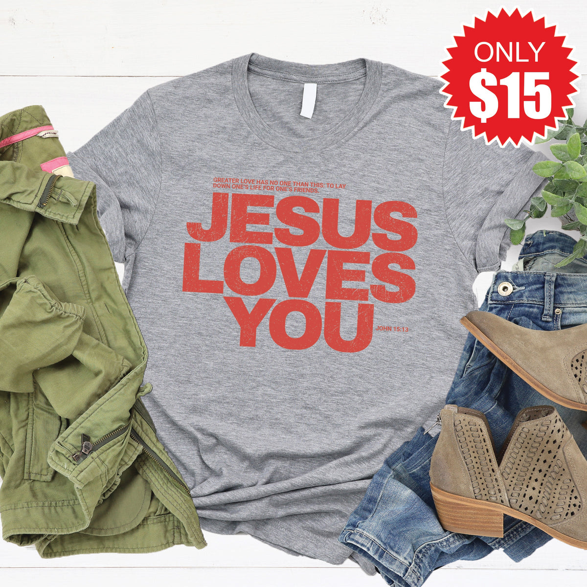 Jesus Loves You Tee - Heather Grey - 15 product image 1