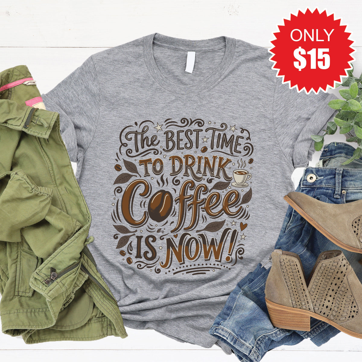 Coffee Now Tee - Heather Grey - 15 product image 1