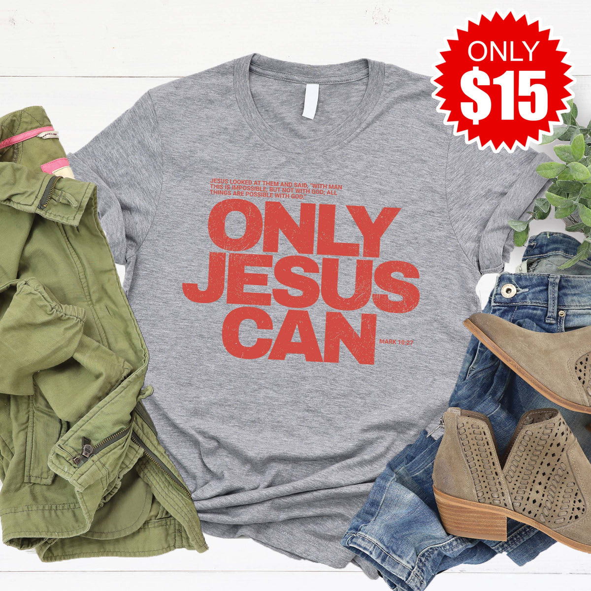 Only Jesus Can Tee - Heather Grey - 15 product image 1