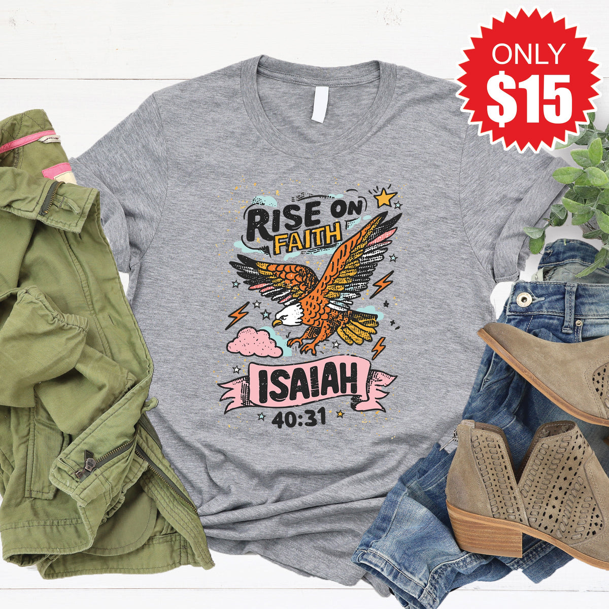 Rise On Faith Tee - Heather Grey - 15 product image 1