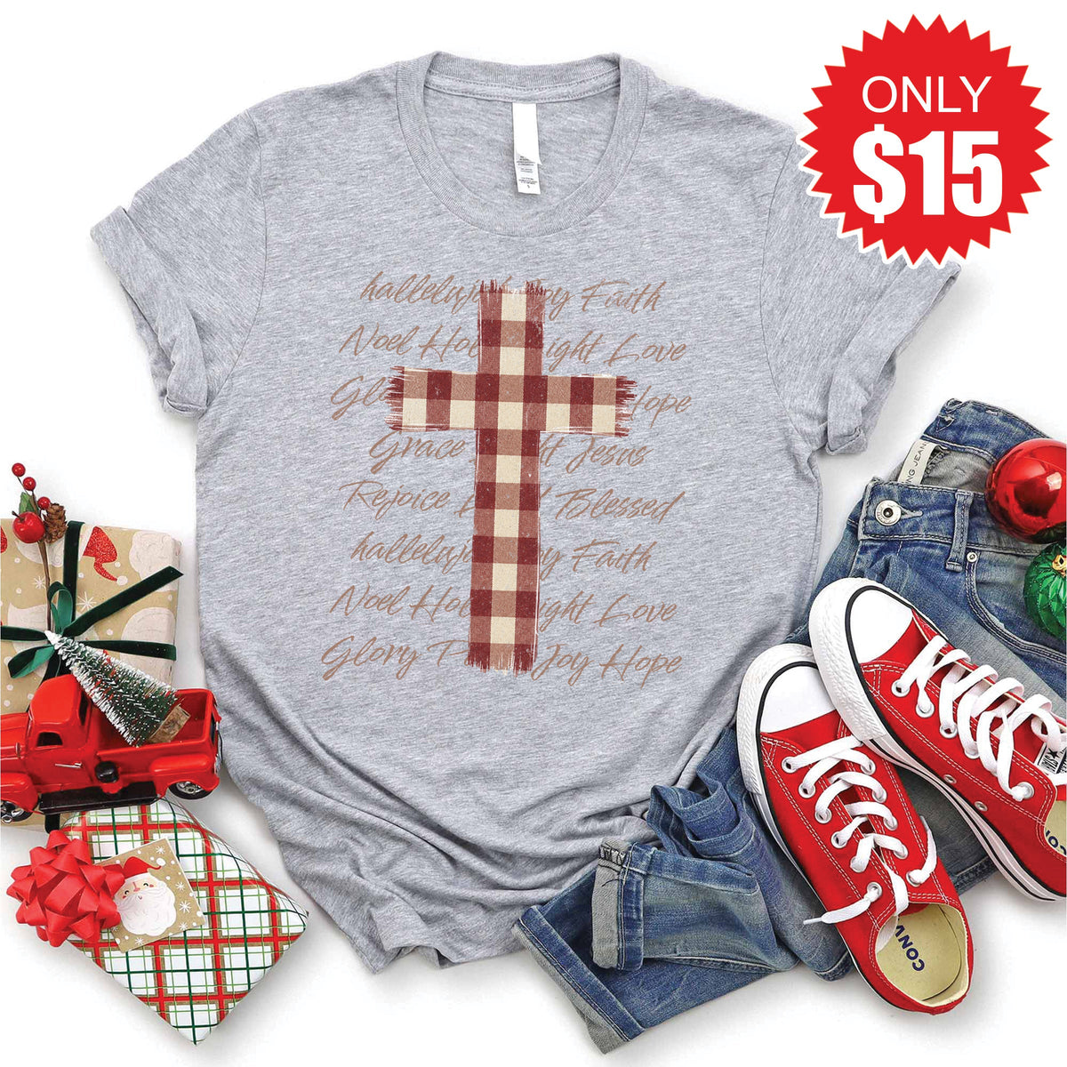 Gingham Cross Tee - Heather Grey - 15 product image 1