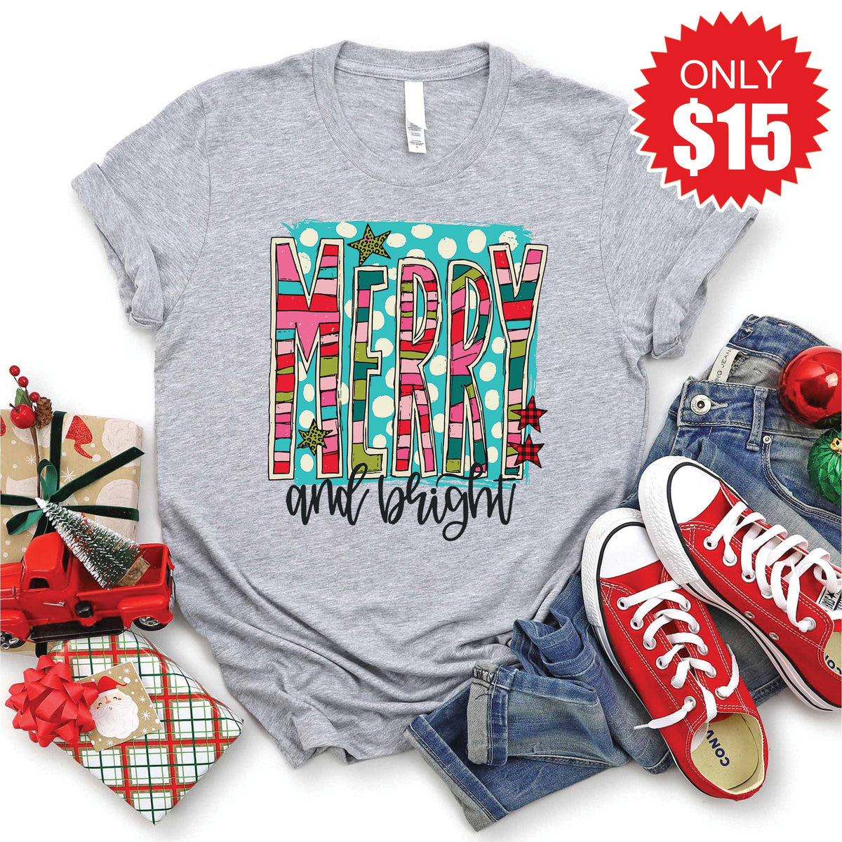 Merry and Bright Tee - Heather Grey - 15 product image 1