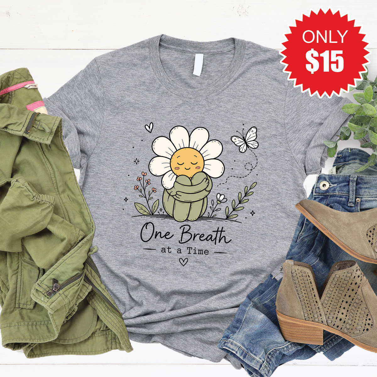 One Breath At A Time Tee - Heather Grey - 15 product image 1