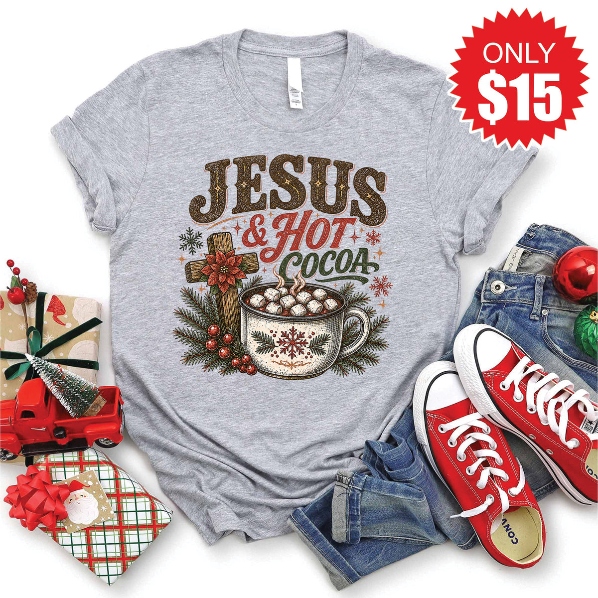 Jesus and Hot Cocoa Tee - Heather Grey - 15 product image 1