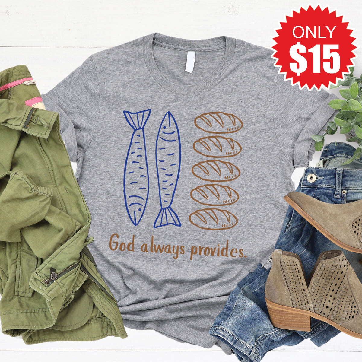 God Always Provides Tee - Heather Grey - 15 product image 1