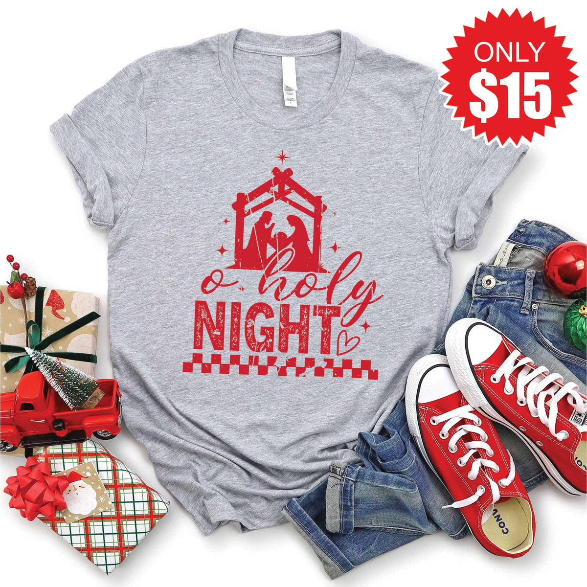 Oh Holy Night Tee - Heather Grey - 15 product image 1