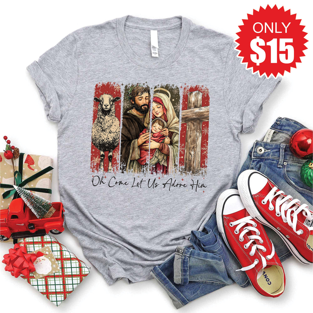 Let Us Adore Him Tee - Heather Grey - 15 product image 1