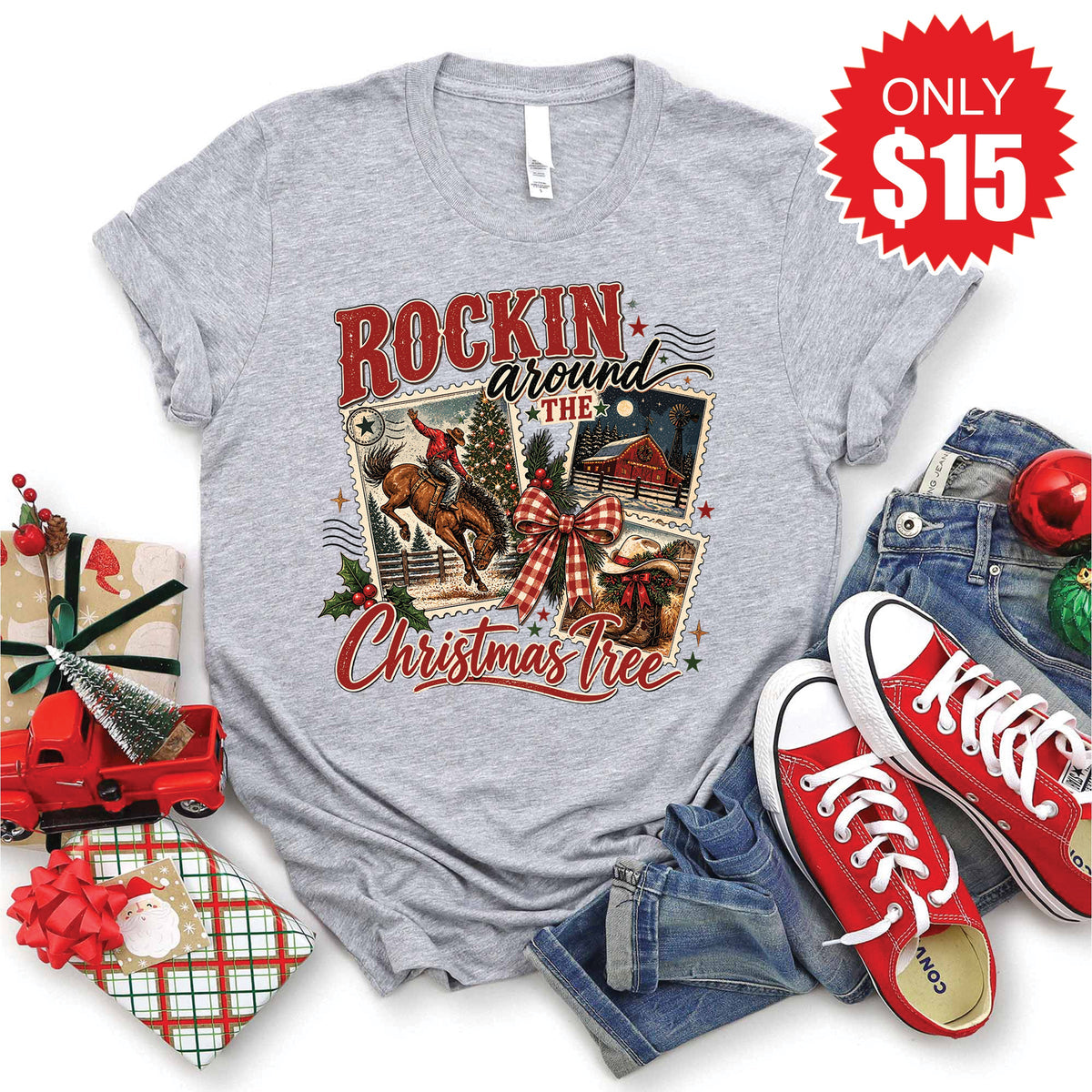 Rockin Around The Christmas Tree Tee - Heather Grey - 15 product image 1